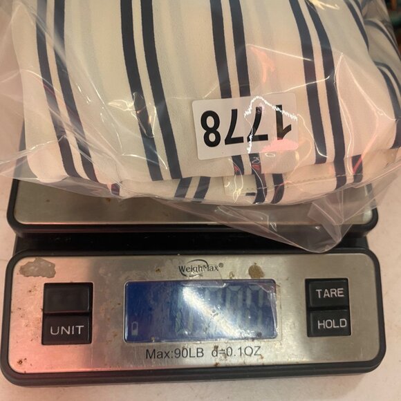 Talbots Petites XLP White & Navy Striped Button-Down Blouse Roll Tab Sleeves Car - Picture 9 of 9